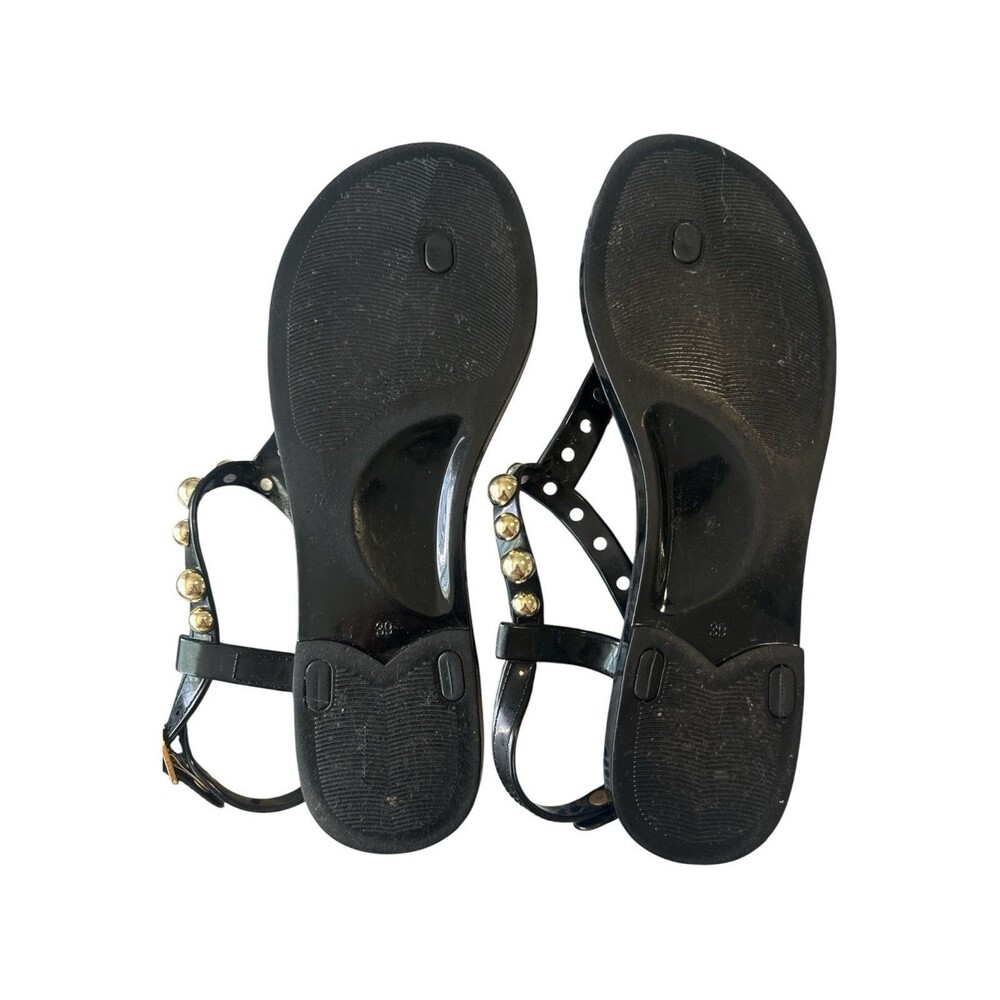 Chinese Laundry Black Studded Jelly T Strap Sandals Gold Studs Women’s Size 8 - Picture 6 of 6